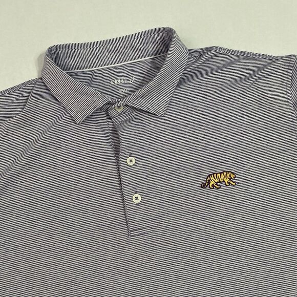 Johnnie-O Mens 2XL LSU Mike The Tiger Purple Striped Performance Golf Polo Shirt - Picture 1 of 6